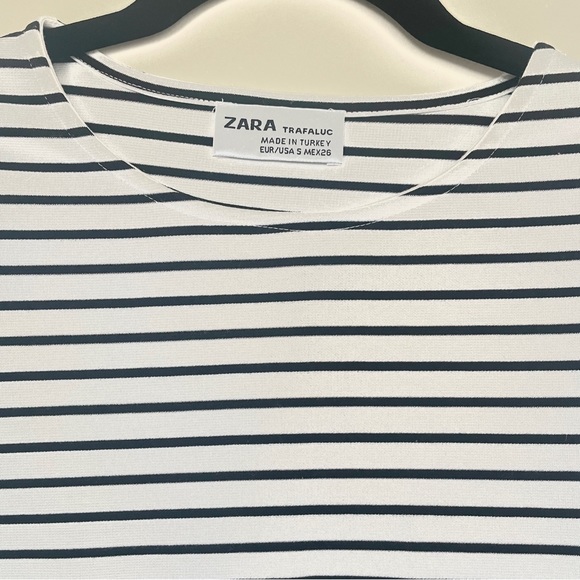 Zara Black and White Striped Asymmetrical Trafaluc Bodycon Dress - Picture 4 of 4